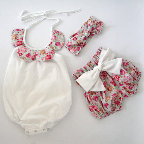 Vintage Floral Ruffle Neck Romper Cloth